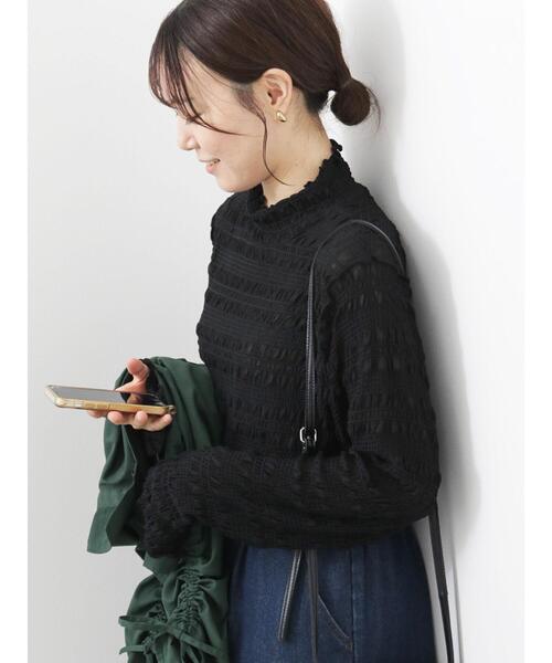 ehka sopo(エヘカソポ)の「シャーリングシアーメロートップス(Tシャツ/カットソー・レディース・キナリ/ブラック/ブルー・F)」の1枚目の写真