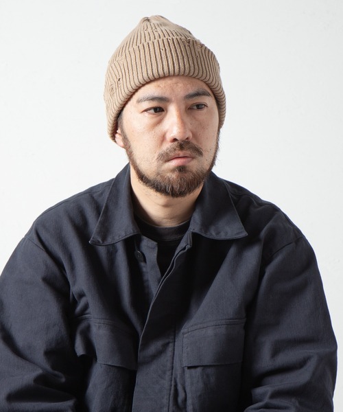RACAL（ラカル）の「Ripped Cotton Knit Watch / ダメージ加工風編み柄ニットワッチ（ニットキャップ/ビーニー・メンズ・ブラック/ベージュ/ピンク/ブルー/グレー/アイボリー・FREE）」の4枚目の写真