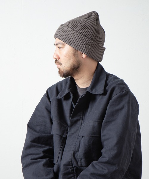 RACAL（ラカル）の「Ripped Cotton Knit Watch / ダメージ加工風編み柄ニットワッチ（ニットキャップ/ビーニー・メンズ・ブラック/ベージュ/ピンク/ブルー/グレー/アイボリー・FREE）」の3枚目の写真