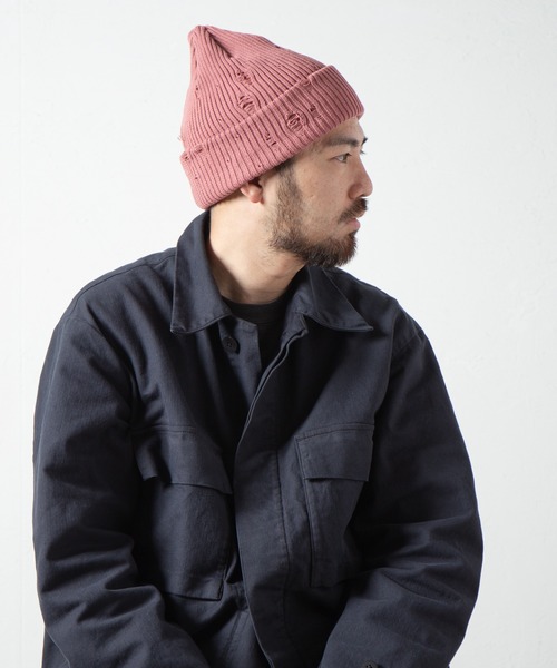 RACAL（ラカル）の「Ripped Cotton Knit Watch / ダメージ加工風編み柄ニットワッチ（ニットキャップ/ビーニー・メンズ・ブラック/ベージュ/ピンク/ブルー/グレー/アイボリー・FREE）」の6枚目の写真