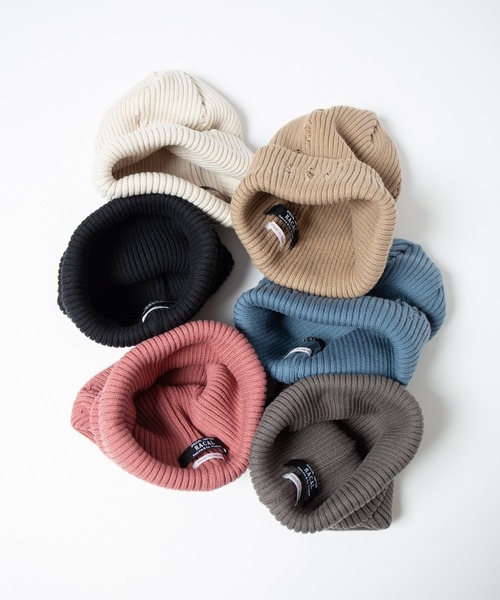 RACAL（ラカル）の「Ripped Cotton Knit Watch / ダメージ加工風編み柄ニットワッチ（ニットキャップ/ビーニー・メンズ・ブラック/ベージュ/ピンク/ブルー/グレー/アイボリー・FREE）」の8枚目の写真