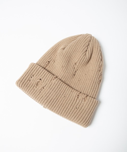 RACAL（ラカル）の「Ripped Cotton Knit Watch / ダメージ加工風編み柄ニットワッチ（ニットキャップ/ビーニー・メンズ・ブラック/ベージュ/ピンク/ブルー/グレー/アイボリー・FREE）」の9枚目の写真