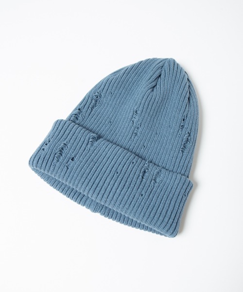 RACAL（ラカル）の「Ripped Cotton Knit Watch / ダメージ加工風編み柄ニットワッチ（ニットキャップ/ビーニー・メンズ・ブラック/ベージュ/ピンク/ブルー/グレー/アイボリー・FREE）」の10枚目の写真