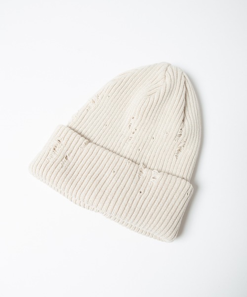 RACAL（ラカル）の「Ripped Cotton Knit Watch / ダメージ加工風編み柄ニットワッチ（ニットキャップ/ビーニー・メンズ・ブラック/ベージュ/ピンク/ブルー/グレー/アイボリー・FREE）」の11枚目の写真