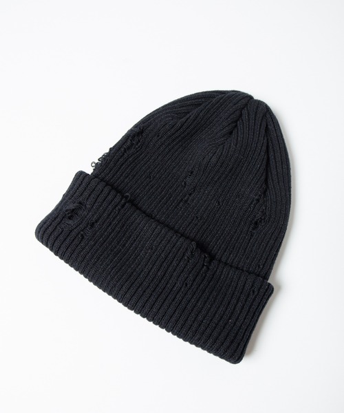 RACAL（ラカル）の「Ripped Cotton Knit Watch / ダメージ加工風編み柄ニットワッチ（ニットキャップ/ビーニー・メンズ・ブラック/ベージュ/ピンク/ブルー/グレー/アイボリー・FREE）」の12枚目の写真