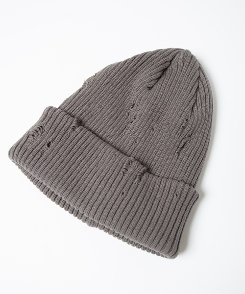 RACAL（ラカル）の「Ripped Cotton Knit Watch / ダメージ加工風編み柄ニットワッチ（ニットキャップ/ビーニー・メンズ・ブラック/ベージュ/ピンク/ブルー/グレー/アイボリー・FREE）」の14枚目の写真