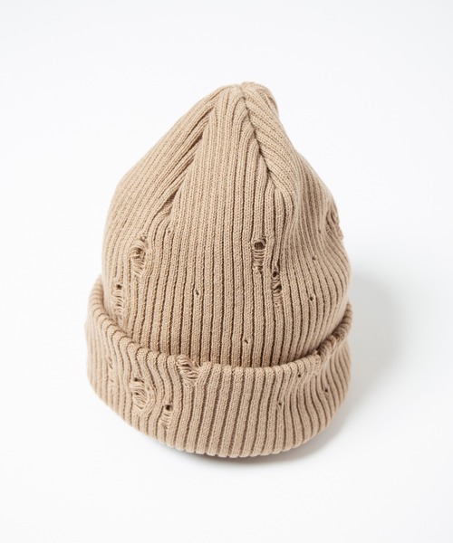 RACAL（ラカル）の「Ripped Cotton Knit Watch / ダメージ加工風編み柄ニットワッチ（ニットキャップ/ビーニー・メンズ・ブラック/ベージュ/ピンク/ブルー/グレー/アイボリー・FREE）」の16枚目の写真