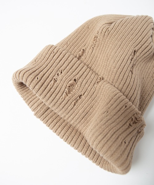 RACAL（ラカル）の「Ripped Cotton Knit Watch / ダメージ加工風編み柄ニットワッチ（ニットキャップ/ビーニー・メンズ・ブラック/ベージュ/ピンク/ブルー/グレー/アイボリー・FREE）」の17枚目の写真