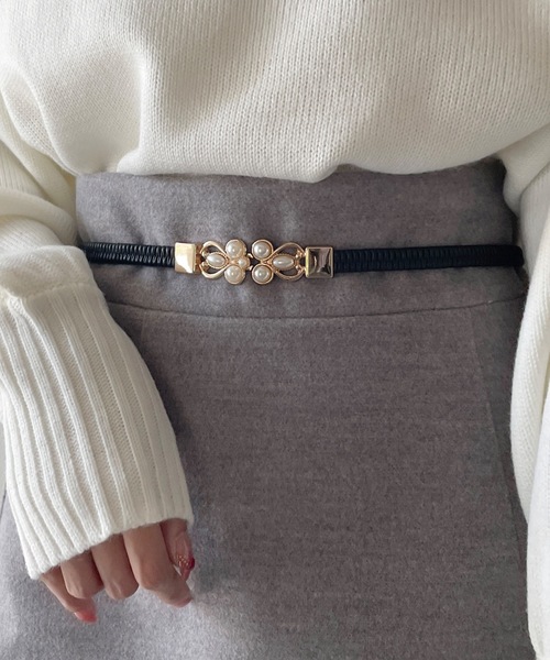 one wayザッカ（ワンウェイザッカ）の「パールゴムベルト（ベルト・レディース・ブラック/ホワイト・FREE）」の2枚目の写真