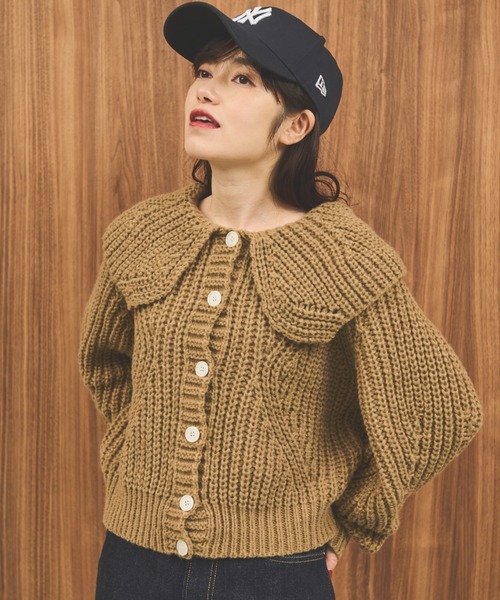MERLOT(メルロー)の「ビッグカラーニットカーディガン(ニット/セーター・レディース・ブラック/ベージュ/イエロー/ホワイト・FREE)」の6枚目の写真