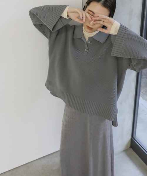 8 YARDS 襟付きプルオーバー☆モカグレー☆XL☆新品未使用☆ select MOCA（セレクトモカ）の「襟付きオーバーニット（ニット