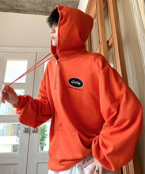 【セール】【neos -addictive design-】ルーズシルエット ハーフジップ ワンポイント ロゴ 刺繍 スウェット プルオーバー パーカー（パーカー）｜neos（ネオス）