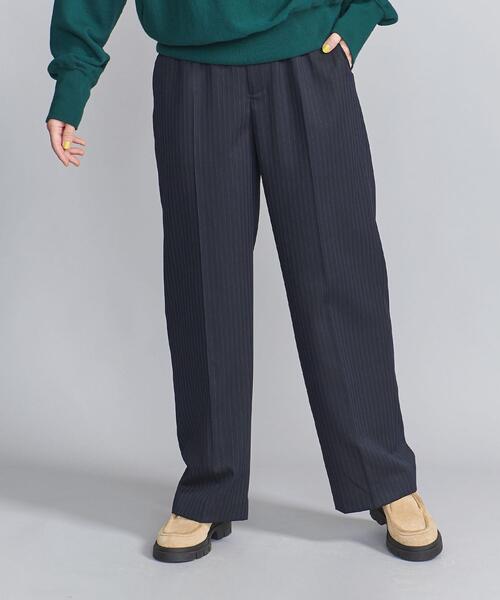 24fw チョークストライプ　スラックス WIND TECH JERSEY ネイビーチョークストライプスラックス