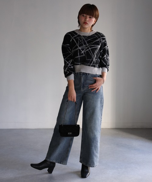 セール】シャギージャガードニュアンスラインニット（ニット/セーター