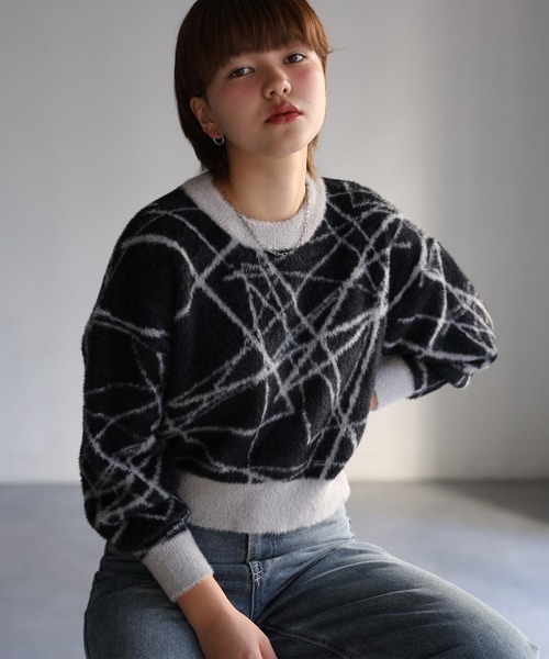 専用♥みかん❤もちもちニット×６重ガーゼ⭐特大ブランケット❤プラネット☆星 セール】シャギージャガードニュアンスラインニット（ニット