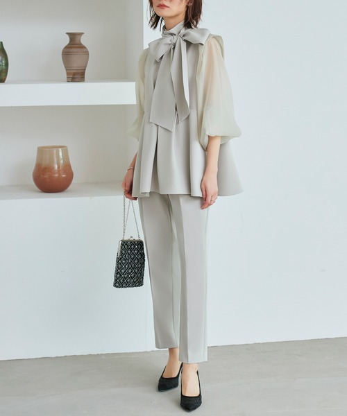 セール】【オケージョン対応】オーガンジースリーブタックフレア