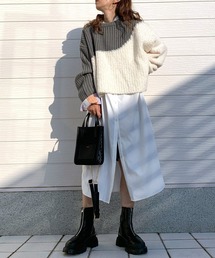 Q | とろみロングシャツワンピ(シャツワンピース)