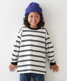 devirock（デビロック）の「綿100% お洗濯してもよれにくい ビッグシルエット 袖リブ ボーダー 長袖Tシャツ（Tシャツ/カットソー）」