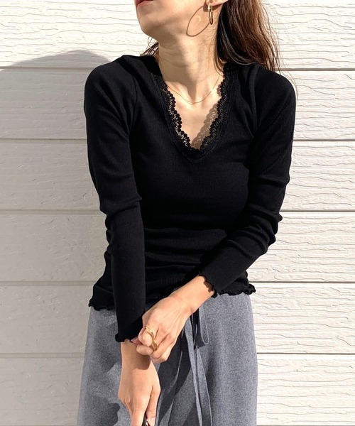 Q(キュー)の「テレコインナー(Tシャツ/カットソー・レディース・ブラウン/ブラック/アイボリー・MEDIUM)」の3枚目の写真