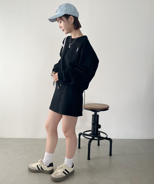 Babylclub コットンキャンディーセットアップ スカート ブラック セール】【2点SET】スウェットミニスカートセットアップ