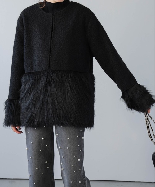 La-gemme（ラジェム）の「ノーカラーエコファーコート（ダウンジャケット/コート・レディース・ベージュ/ブラック/アイボリー・フリー）」の15枚目の写真