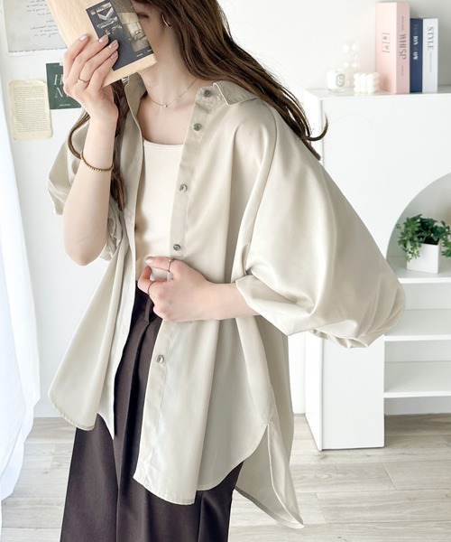 ぴ*ら様 ebure ♪ シルク バルーンスリーブシャツ　セットアップ可能 シャツ 「MADE IN JAPAN」-Reflax-ファブリック バルーン