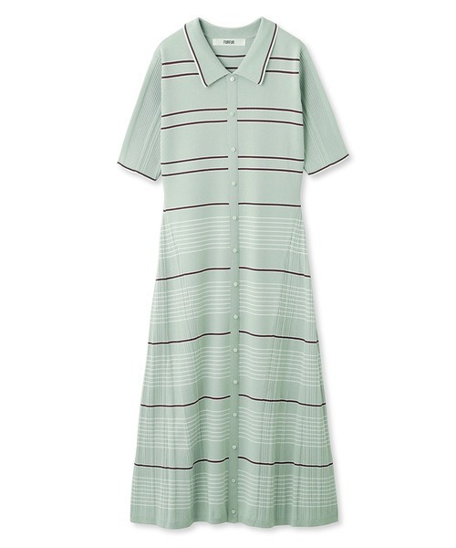 FURFUR（ファーファー）の「ボーダーニットポロワンピース（ワンピース・レディース・ブラック/ピンク/ミント・FREE）」の3枚目の写真