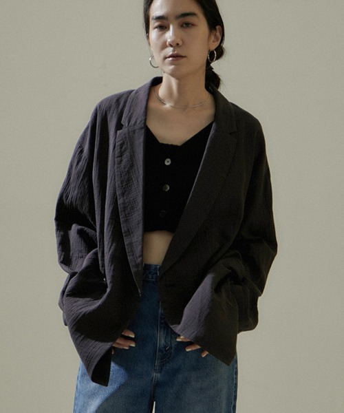 SALON adam et rope'（サロン アダム エ ロペ）の「【洗える】オーガニックコットンガーゼオーバージャケット[24SS]（テーラードジャケット・レディース・ホワイト/スミクロ・FREE）」の5枚目の写真