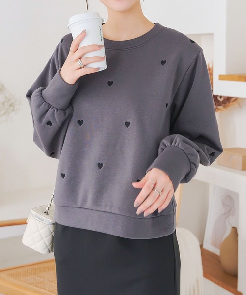 KOBE LETTUCE（コウベレタス）の「[ 裏起毛 ] ハート刺繍スウェットプルオーバー（スウェット・レディース・オフホワイト/グレー・M）」の6枚目の写真