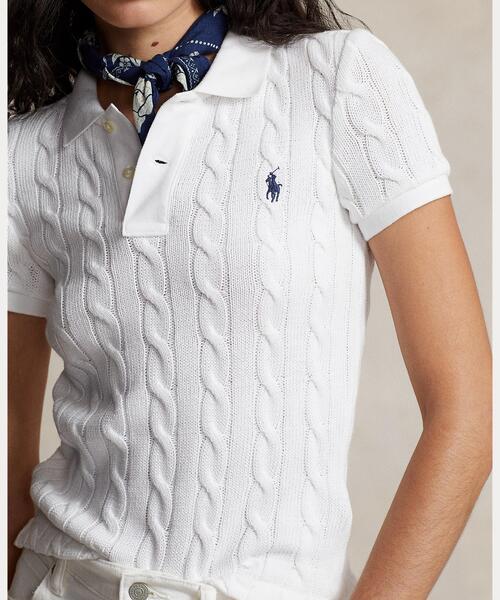 Ralph Lauren ケーブル編み ポロシャツ ホワイト S POLO RALPH LAUREN（ポロ ラルフ ローレン）の「ケーブルニット