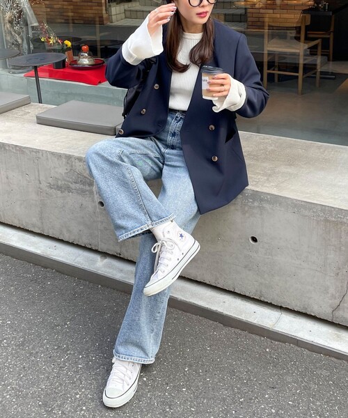 fredy emue（フレディエミュ）の「ノーカラーダブルジャケット（ノーカラージャケット・レディース・ネイビー/ベージュ系その他・38）」の4枚目の写真