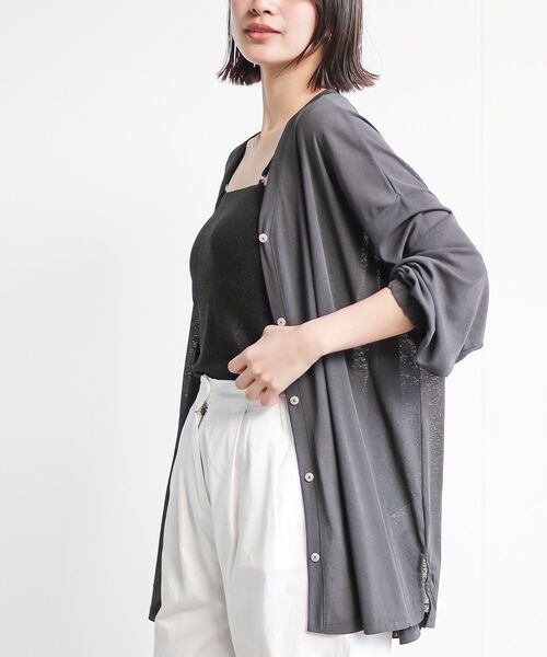 rps(アールピーエス)の「スラブニットソーワイドカーディガン(カーディガン/ボレロ・レディース・ライトグレー/グリーン系その他/チャコールグレー/ブルー・フリー)」の2枚目の写真