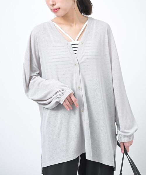 rps(アールピーエス)の「スラブニットソーワイドカーディガン(カーディガン/ボレロ・レディース・ライトグレー/グリーン系その他/チャコールグレー/ブルー・フリー)」の3枚目の写真