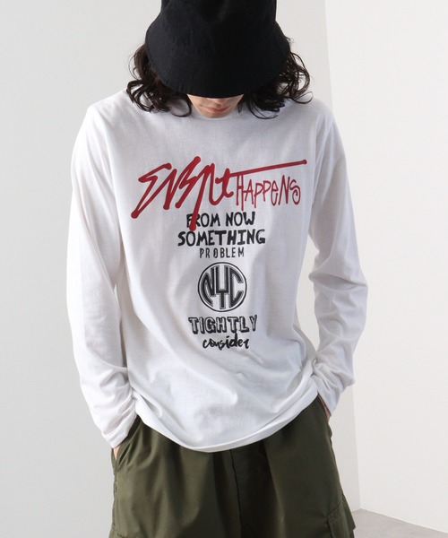FUNALIVE(ファンアライブ)の「プリントロングスリーブTシャツ(Tシャツ/カットソー・メンズ・スミクロ/ミント/ラベンダー/ネイビー/ホワイト/ホワイト系その他/ライトグレー/ブラック系その他/ブラック/グレイッシュベージュ/サックスブルー/ペールイエロー・M/L/LL)」の2枚目の写真