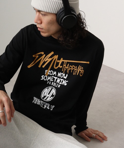 FUNALIVE(ファンアライブ)の「プリントロングスリーブTシャツ(Tシャツ/カットソー・メンズ・スミクロ/ミント/ラベンダー/ネイビー/ホワイト/ホワイト系その他/ライトグレー/ブラック系その他/ブラック/グレイッシュベージュ/サックスブルー/ペールイエロー・M/L/LL)」の4枚目の写真