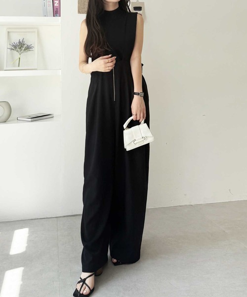 roughlow verseau  ハイウエストワイドサロペット ブラック完売 roughlow 美品 verseauハイウエストワイドサロペット ブラック
