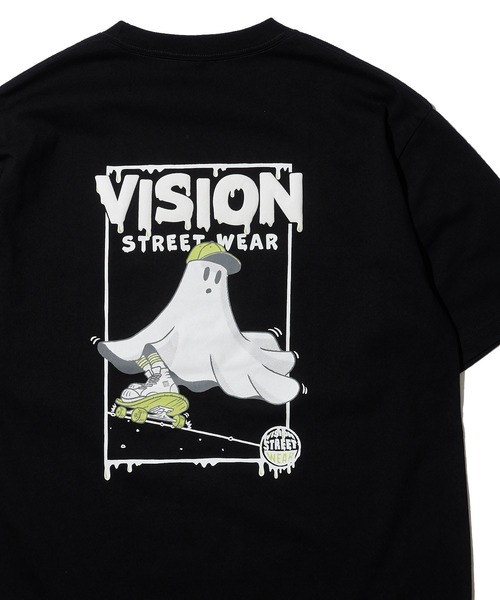 VISION STREET WEAR(ヴィジョンストリートウェア)の「【VISION STREET WEAR】オリジナルグラフィック ゴーストイラストプリントTシャツ / バックプリント(Tシャツ/カットソー・レディース・ホワイト/ブラック/ターコイズブルー・MEDIUM/LARGE/X-LARGE)」の1枚目の写真