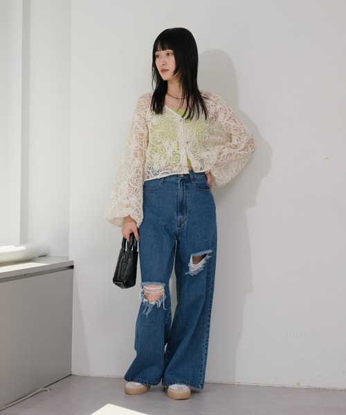 ワイド ダメージ デニム カジュアル クラッシュ ジーンズ cr4313 XU ジーンズ 「XU」damage denim pants / 「エックスユー