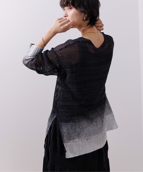 新品　エイミーロウ　布帛MIXメッシュニットブルゾン Eimee Law（エイミーロウ）の「箔プリントメッシュニット