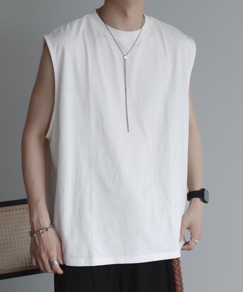 epnok（エプノック）の「ルーズシルエットノースリーブTee（タンクトップ・メンズ・ブラック/オフホワイト/チャコールグレー・SMALL/MEDIUM/LARGE）」の2枚目の写真