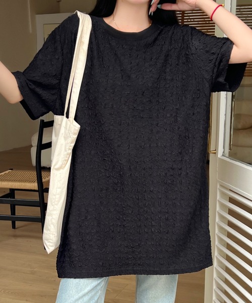 LADY LIKE(レディライク)の「凹凸ファブリックゆったりTシャツ(Tシャツ/カットソー・レディース・ホワイト/ブラック・M)」の6枚目の写真