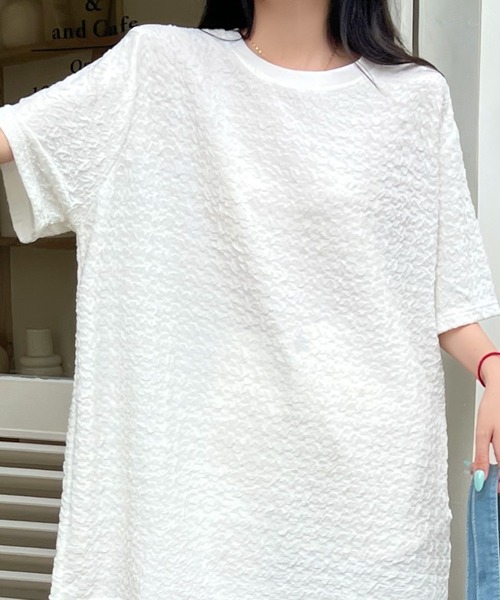 LADY LIKE(レディライク)の「凹凸ファブリックゆったりTシャツ(Tシャツ/カットソー・レディース・ホワイト/ブラック・M)」の7枚目の写真