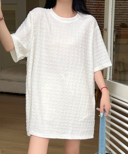 LADY LIKE(レディライク)の「凹凸ファブリックゆったりTシャツ(Tシャツ/カットソー・レディース・ホワイト/ブラック・M)」の8枚目の写真