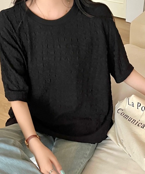 LADY LIKE(レディライク)の「凹凸ファブリックゆったりTシャツ(Tシャツ/カットソー・レディース・ホワイト/ブラック・M)」の14枚目の写真