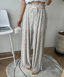 ハイウエストドットリブワイドパンツ