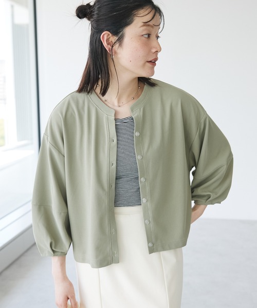 CRAFT STANDARD BOUTIQUE（クラフトスタンダードブティック）の「ランタン袖カーディガン（カーディガン/ボレロ・レディース・オフホワイト/カーキ/ブラック・FREE）」の3枚目の写真