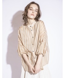 2WAYストライプバルーンスリーブブラウス