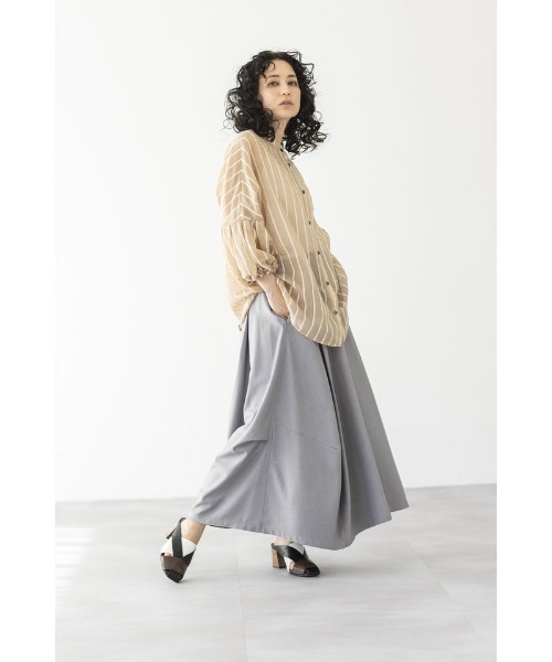 OSMOSIS(オズモーシス)の「2WAYストライプバルーンスリーブブラウス(シャツ/ブラウス・レディース・ブラック/ベージュ/ホワイト・ONE SIZE)」の5枚目の写真