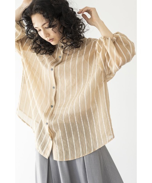 OSMOSIS(オズモーシス)の「2WAYストライプバルーンスリーブブラウス(シャツ/ブラウス・レディース・ブラック/ベージュ/ホワイト・ONE SIZE)」の7枚目の写真