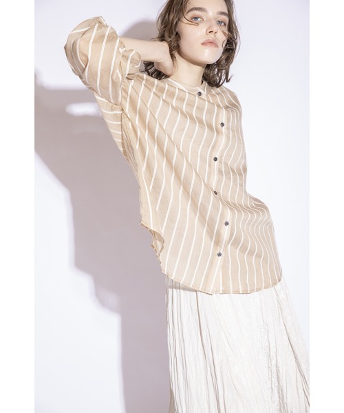 OSMOSIS(オズモーシス)の「2WAYストライプバルーンスリーブブラウス(シャツ/ブラウス・レディース・ブラック/ベージュ/ホワイト・ONE SIZE)」の14枚目の写真